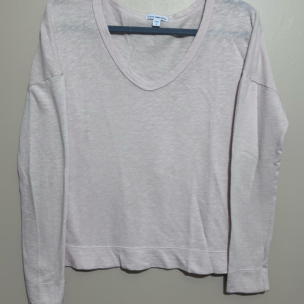 James Perse Soft Pink relaxed V-Neck Long Sleeve Tee Size 3 - Picture 3 of 9
